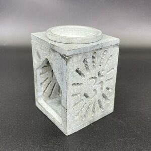 Essential Oil Burner Handcarved Soapstone Gray Om Symbol Made In India